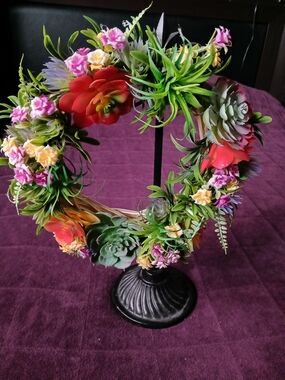 Faux Succulent and Floral Wreath - Green, Red, Pink, Yellow